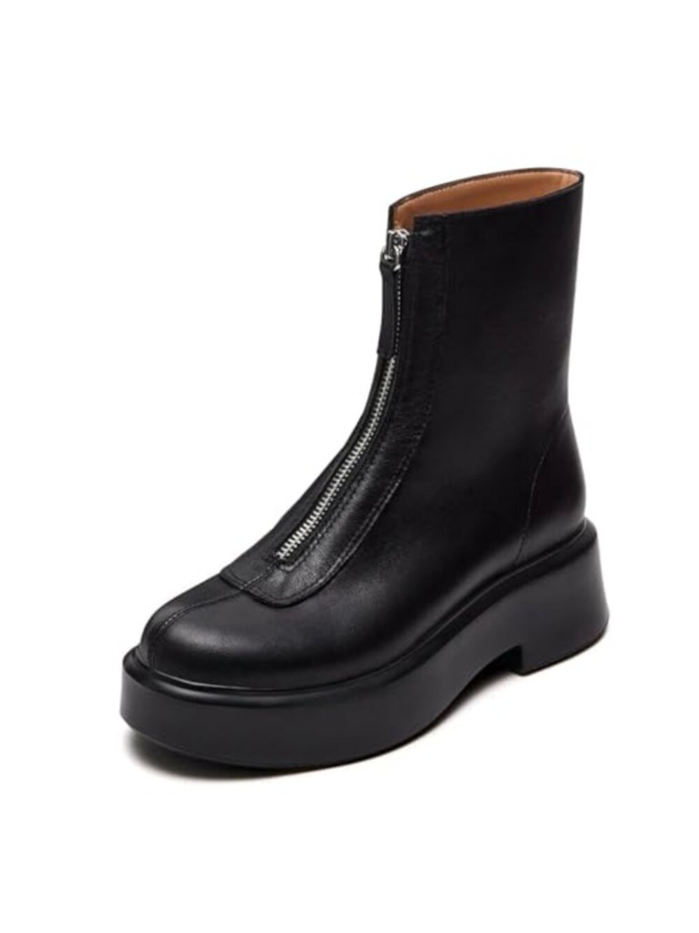 Platform Ankle Boots Leather Chelsea Booties Block Heel Round Toe Zipper